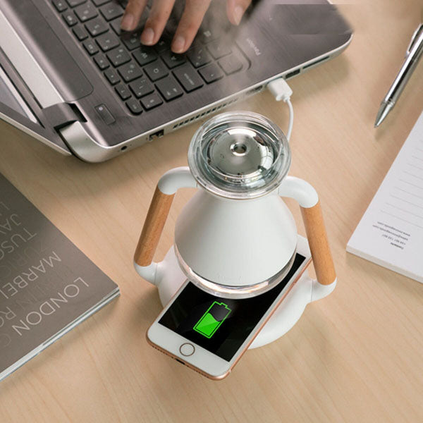 Humidificateur Diffuseur d'Arômes et Chargeur Sans Fil 3 en 1 Compact
