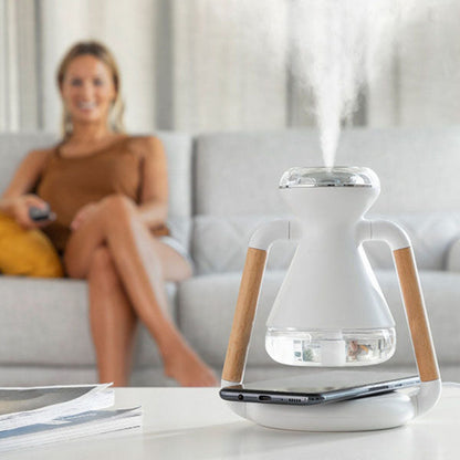 Humidificateur Diffuseur d'Arômes et Chargeur Sans Fil 3 en 1 Compact