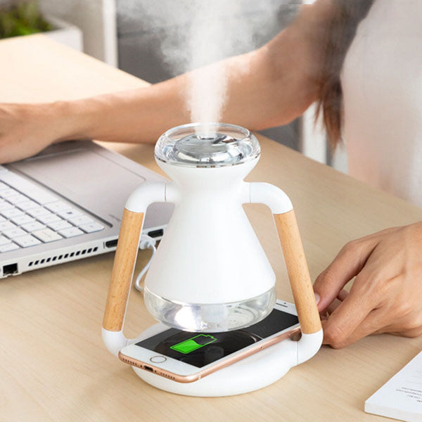 Humidificateur Diffuseur d'Arômes et Chargeur Sans Fil 3 en 1 Compact