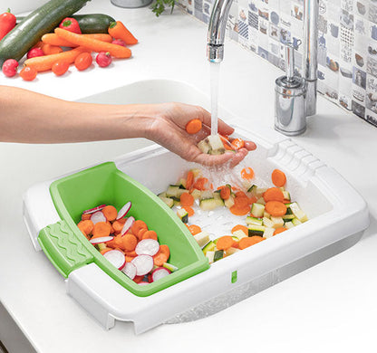 Planche à Découper 3-en-1 Pratique avec Récipient et Égouttoir