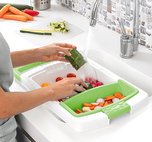 Planche à Découper 3-en-1 Pratique avec Récipient et Égouttoir