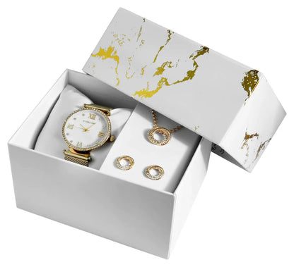 Coffret Élégance Dorée Excellanc : Montre, Collier & Boucles d'Oreilles