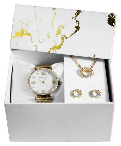 Coffret Élégance Dorée Excellanc : Montre, Collier & Boucles d'Oreilles
