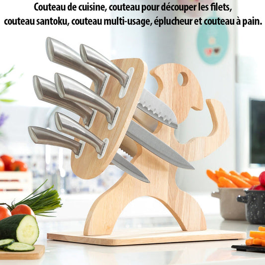 Ensemble de 6 Couteaux Professionnels en Acier Inoxydable avec Support en Bois Élégant