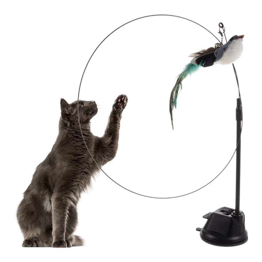Jouet interactif pour chat : Canne à pêche avec oiseau à ventouse