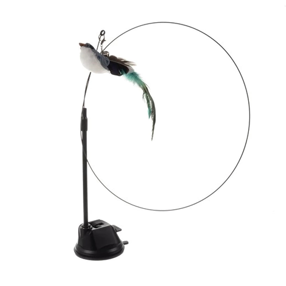 Jouet interactif pour chat : Canne à pêche avec oiseau à ventouse