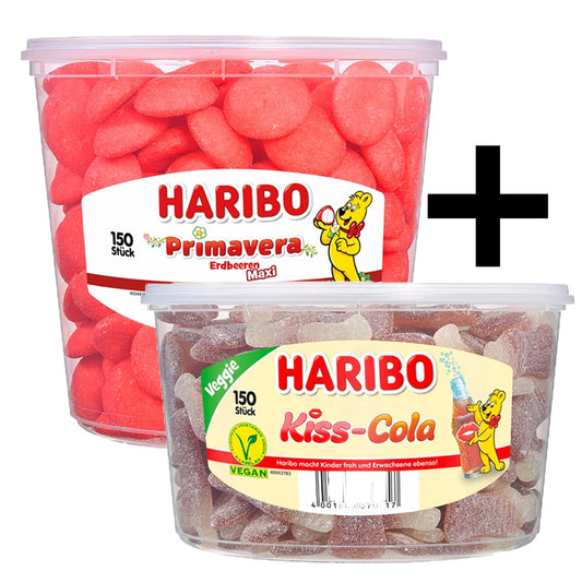Lot Gourmand Haribo : 150 Fraises & 150 Kiss-Cola