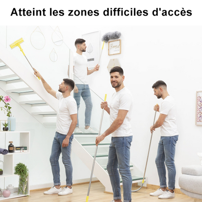 Kit Nettoyage Démontable 4 en 1 : Serpillère, Plumeau, Brosse & Lave Vitre
