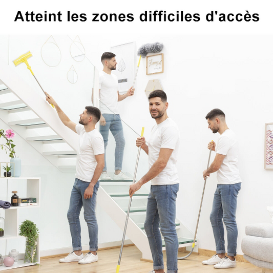 Kit Nettoyage Démontable 4 en 1 : Serpillère, Plumeau, Brosse & Lave Vitre