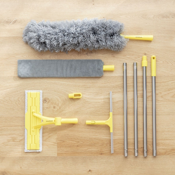 Kit Nettoyage Démontable 4 en 1 : Serpillère, Plumeau, Brosse & Lave Vitre