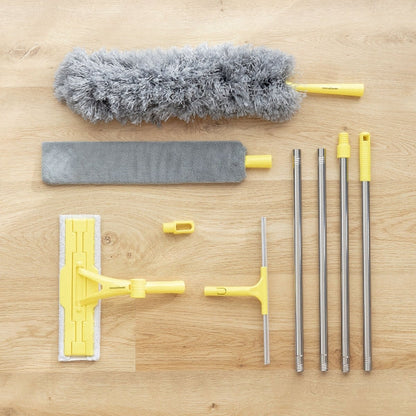 Kit Nettoyage Démontable 4 en 1 : Serpillère, Plumeau, Brosse & Lave Vitre