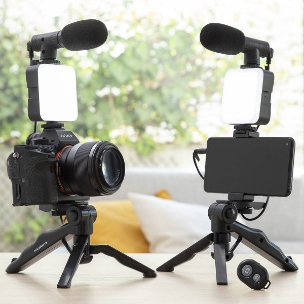 Ensemble Vidéo Blog Essentiel : Lumière, Micro, Trépied et Télécommande - Pack Complet 6 pièces
