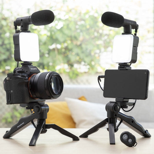 Ensemble Vidéo Blog Essentiel : Lumière, Micro, Trépied et Télécommande - Pack Complet 6 pièces
