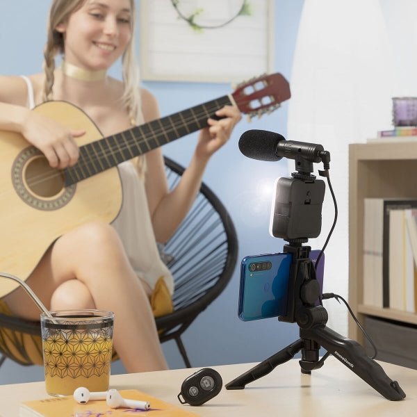 Ensemble Vidéo Blog Essentiel : Lumière, Micro, Trépied et Télécommande - Pack Complet 6 pièces