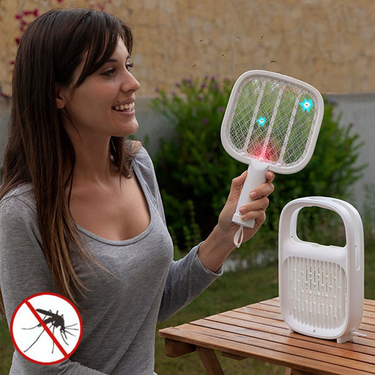 Raquette Lampe Anti-Moustiques 2 en 1 avec Capteur Lumineux