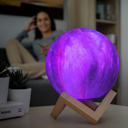 Lampe LED Galaxie 3D Rechargeable avec Support en Bois