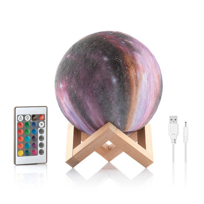 Lampe LED Galaxie 3D Rechargeable avec Support en Bois