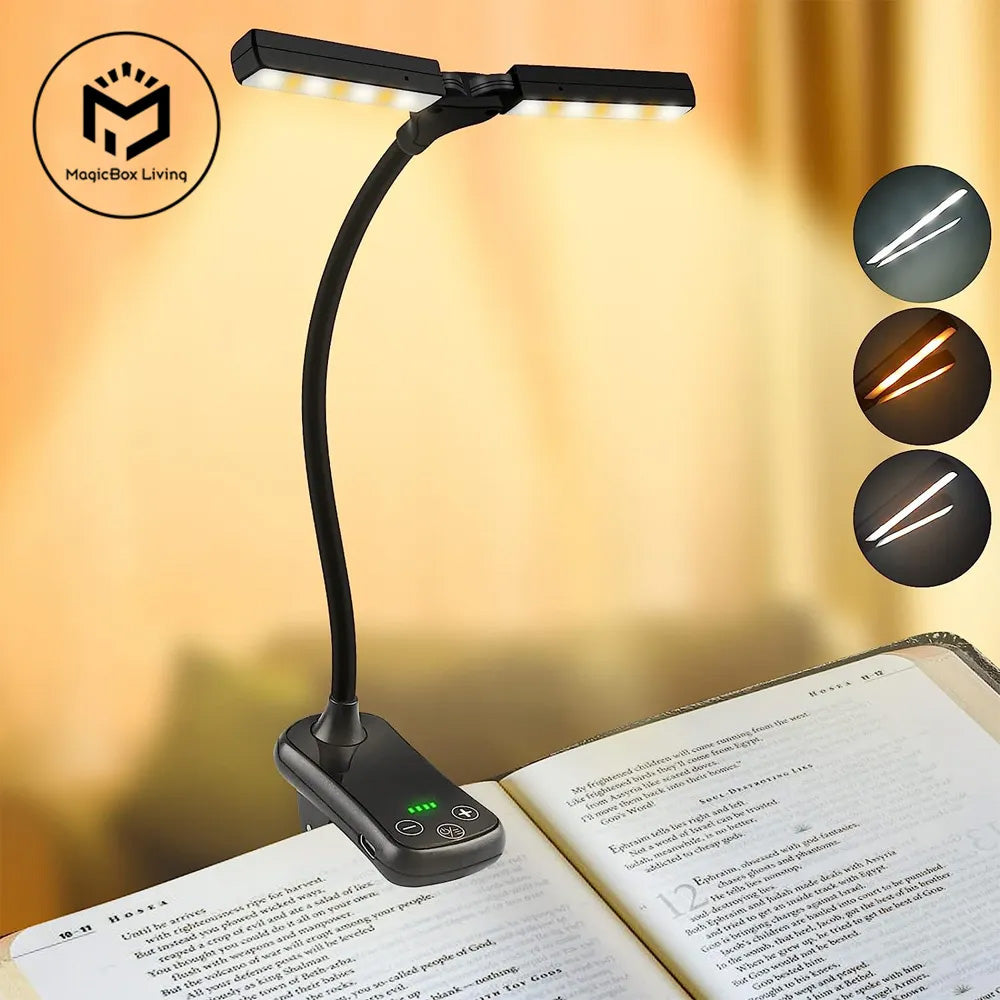 Lampe de lecture portable à double tête avec 14 LED rechargeable USB