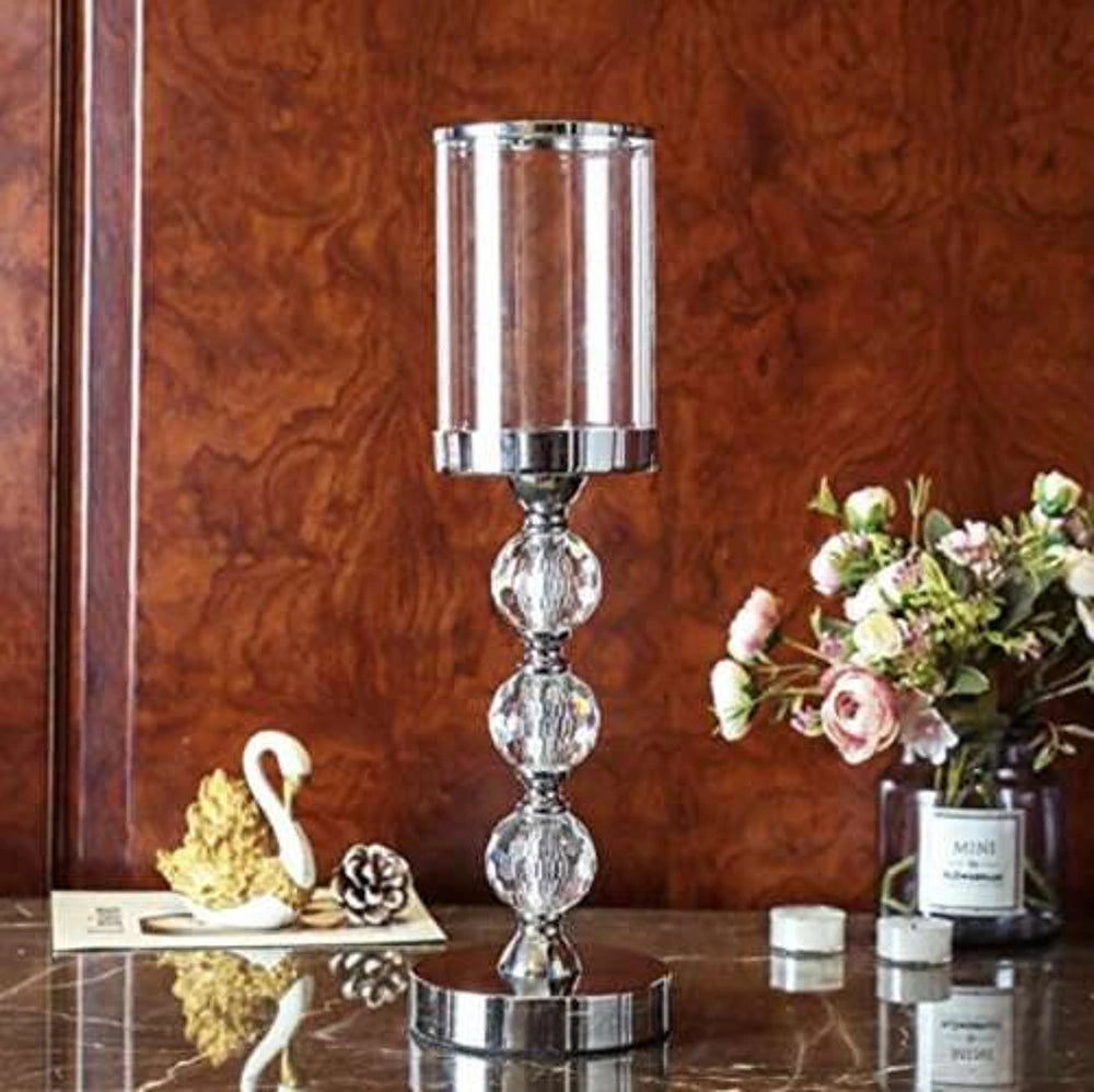 Ensemble de 3 bougeoirs-lanternes en métal argenté avec cristaux