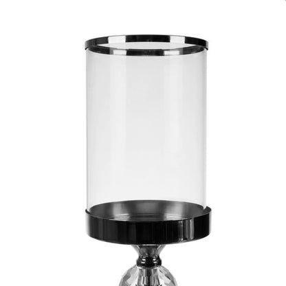 Ensemble de 3 bougeoirs-lanternes en métal argenté avec cristaux