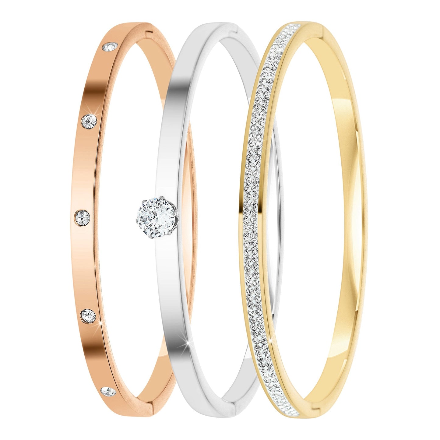 Lot de 3 Bracelets Laetitia en Acier Inoxydable avec Cristaux Scintillants