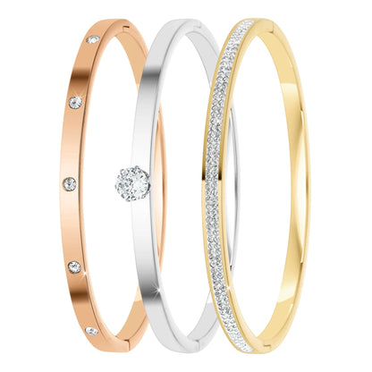 Lot de 3 Bracelets Laetitia en Acier Inoxydable avec Cristaux Scintillants