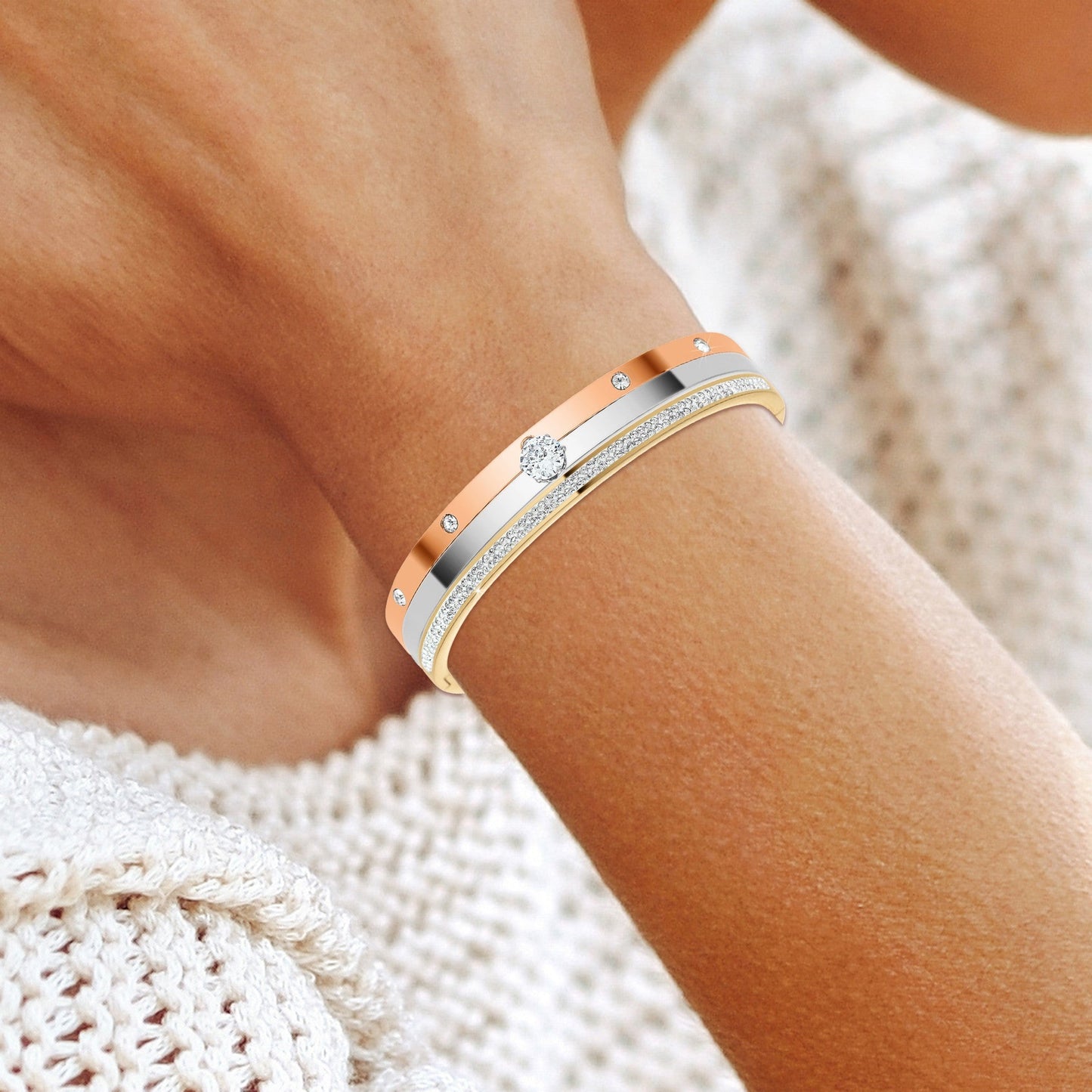 Lot de 3 Bracelets Laetitia en Acier Inoxydable avec Cristaux Scintillants