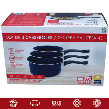 Ensemble de 3 casseroles anti-adhésives compatibles tous feux