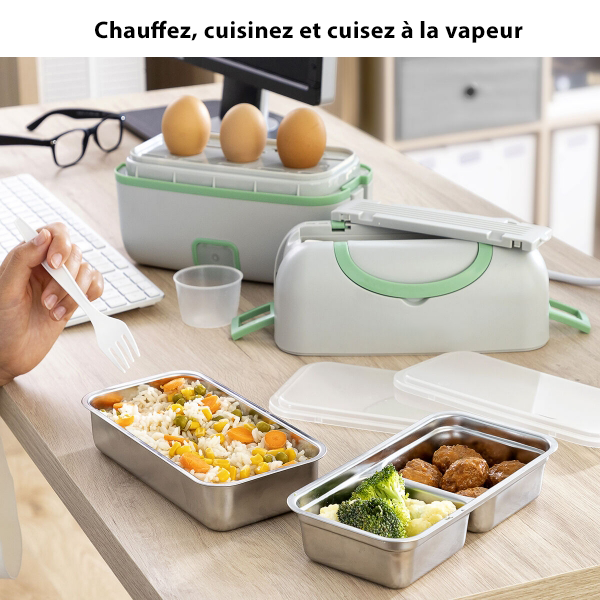Boîte à Lunch Électrique Vapeur 3 en 1 avec Recettes Incluses