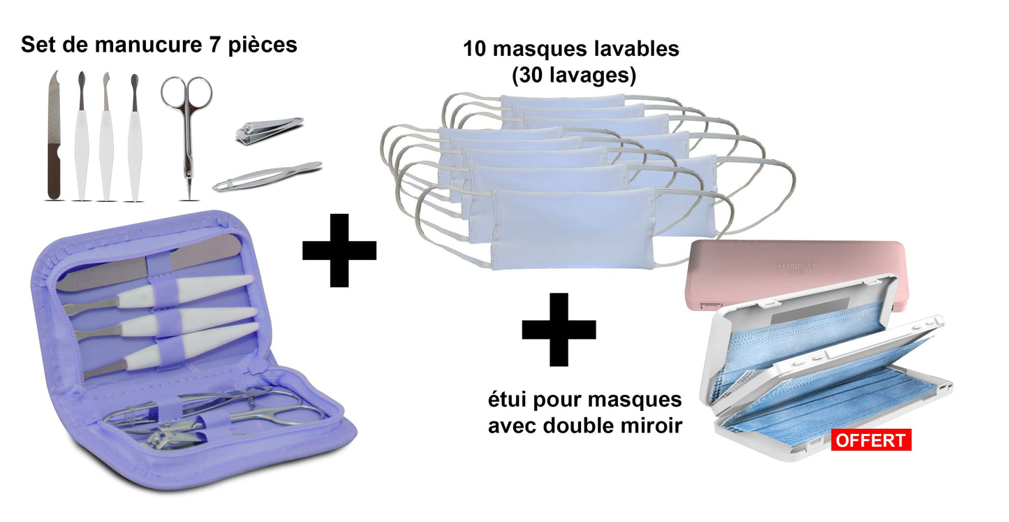 Set de Manucure 7 Pièces avec 10 Masques en Tissu Lavables