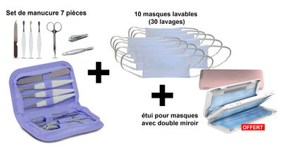 Set de Manucure 7 Pièces avec 10 Masques en Tissu Lavables