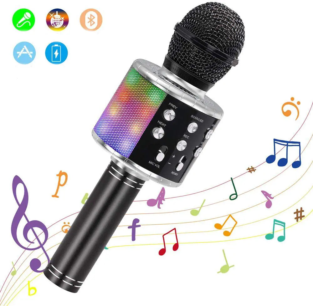 Microphone karaoké 4 en 1 avec effets vocaux et LED multicolores
