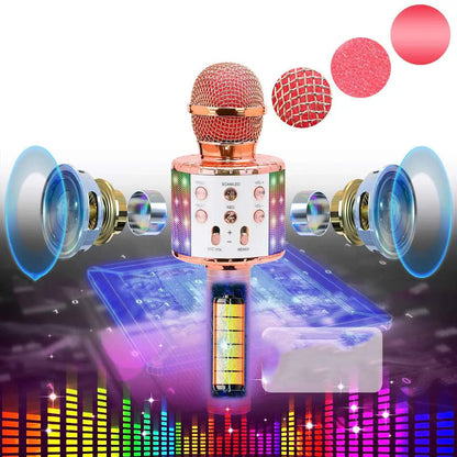 Microphone karaoké 4 en 1 avec effets vocaux et LED multicolores