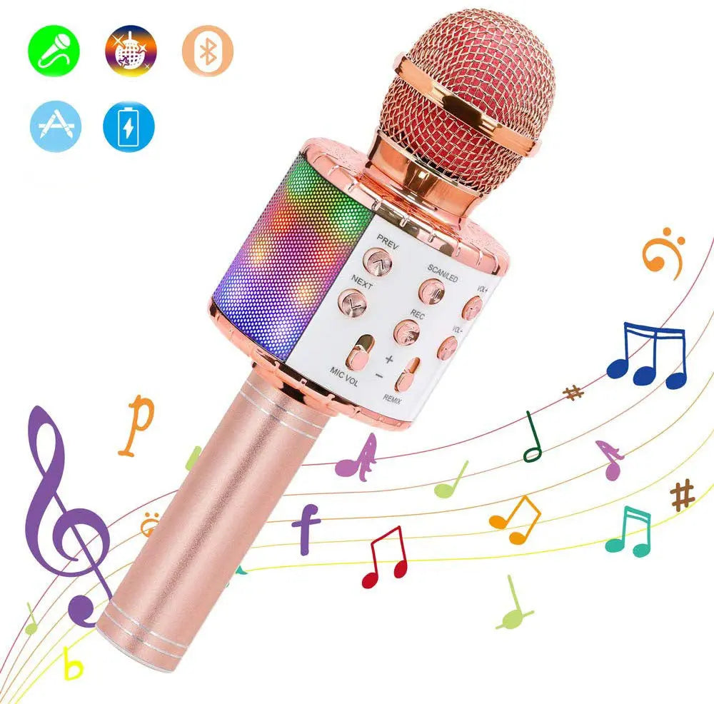 Microphone karaoké 4 en 1 avec effets vocaux et LED multicolores