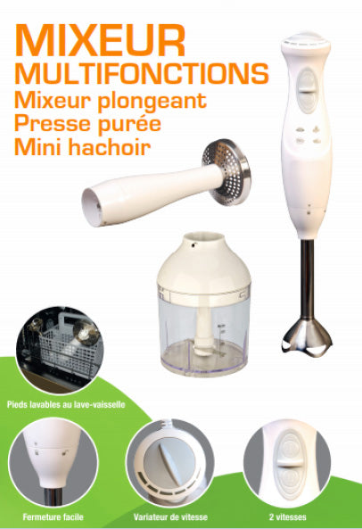 Mixeur Multifonction 350W avec Presse-Purée et Variateur de Vitesse