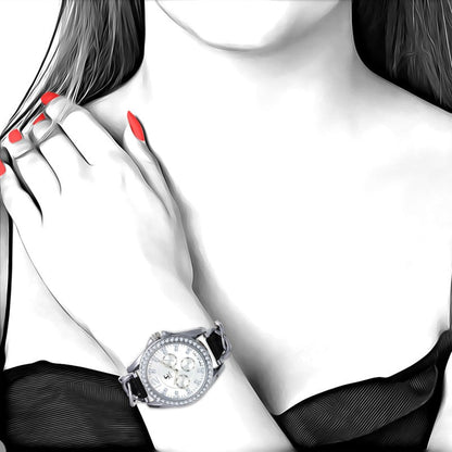 Montre Élégance Adèle : L'alliance parfaite du cuir noir et des cristaux autrichiens