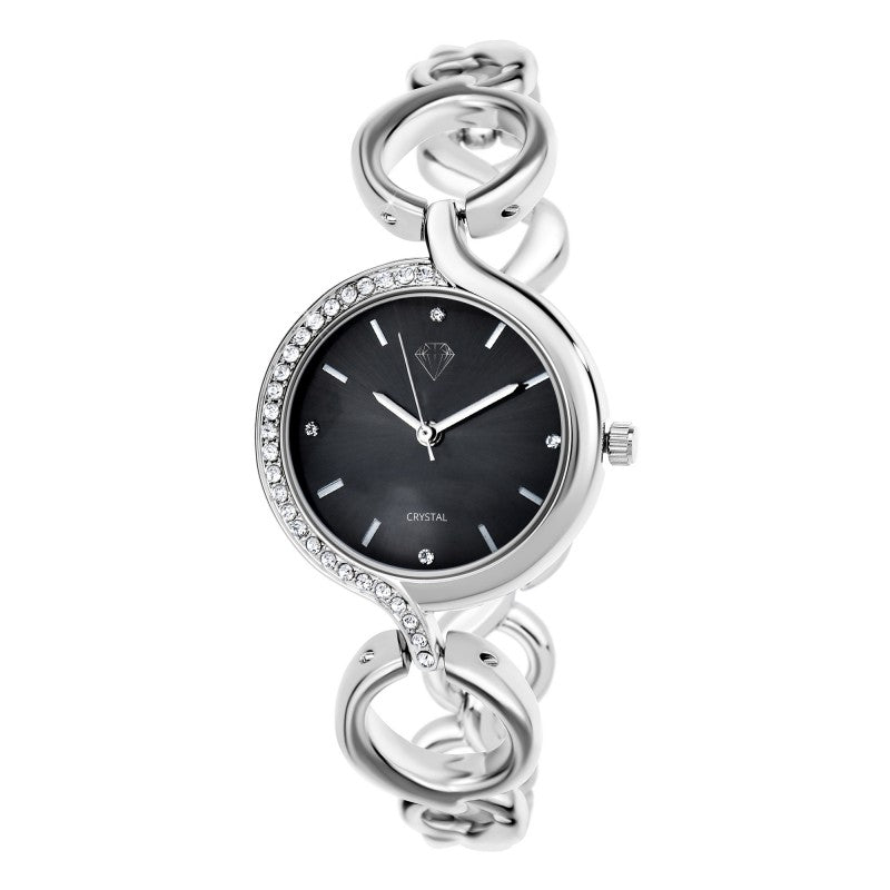 Montre Maeva Élégante en Laiton Argenté et Cristaux Autrichiens