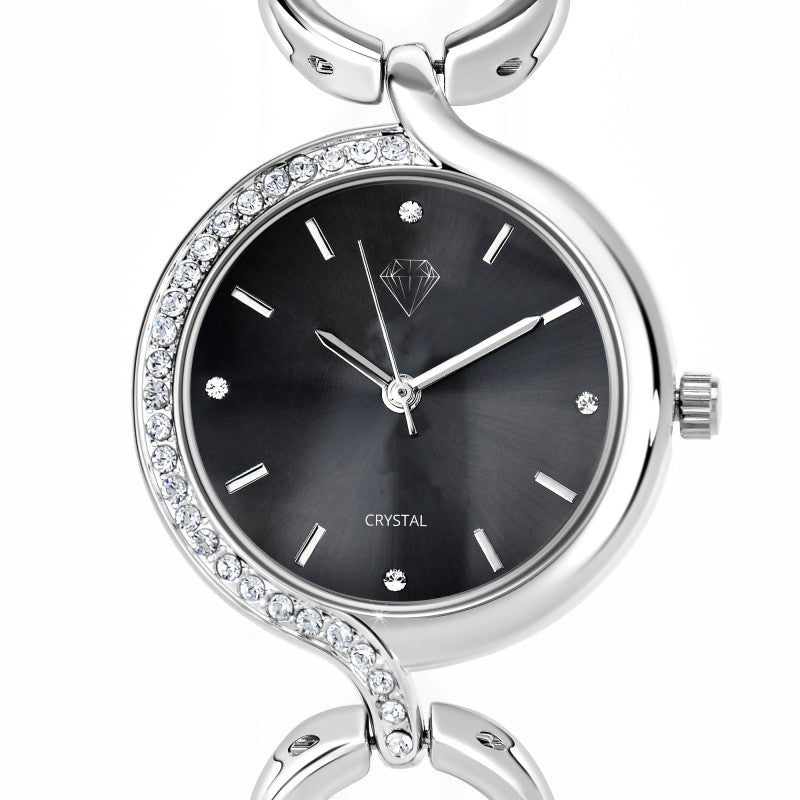 Montre Maeva Élégante en Laiton Argenté et Cristaux Autrichiens