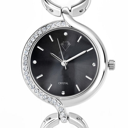 Montre Maeva Élégante en Laiton Argenté et Cristaux Autrichiens