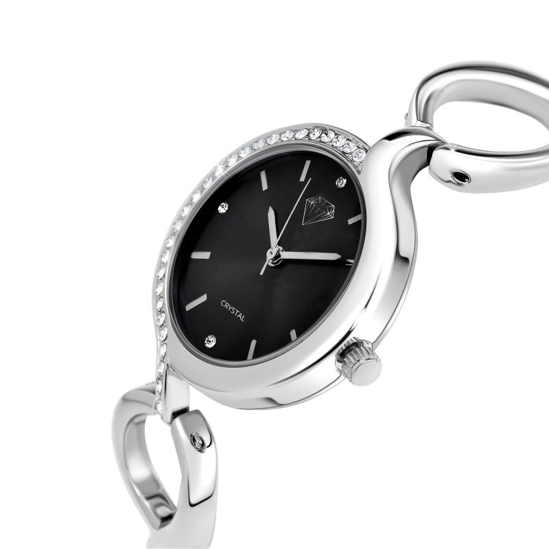 Montre Maeva Élégante en Laiton Argenté et Cristaux Autrichiens