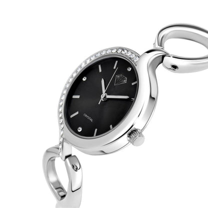 Montre Maeva Élégante en Laiton Argenté et Cristaux Autrichiens