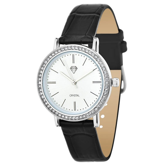 Montre Bianca Élégante en Cuir Noir et 58 Cristaux Autrichiens