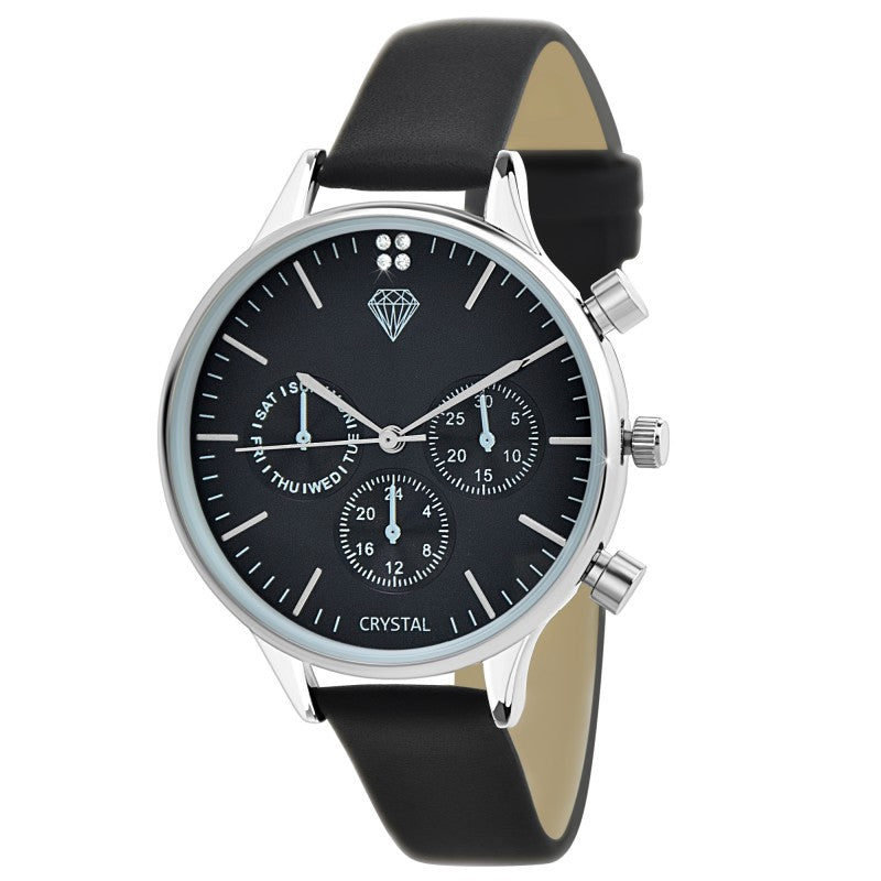 Montre Joyce Élégante en Cuir Noir avec Cristaux Autrichiens