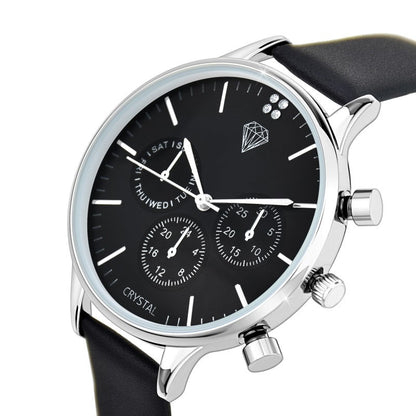 Montre Joyce Élégante en Cuir Noir avec Cristaux Autrichiens