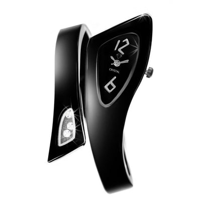 Montre Lyana Élégante Femme - Bracelet Métal Noir et Cristaux Autrichiens