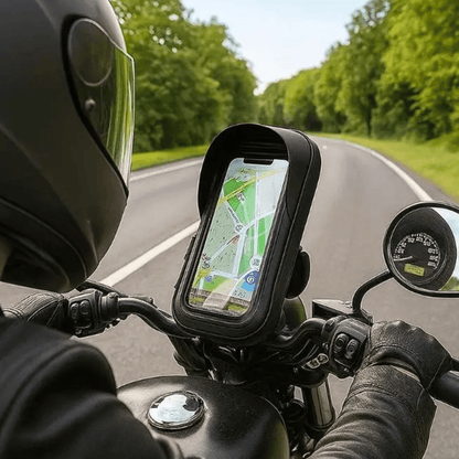 Support MotoShield™ : Le support téléphone étanche et rotatif pour vos aventures à deux roues.