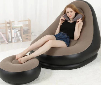Fauteuil Gonflable Confortable avec Repose-Pieds pour Détente Intérieure et Extérieure