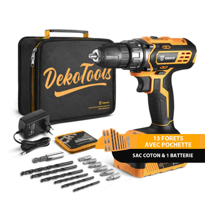 Perceuse Visseuse Dévisseuse Sans Fil 20V avec Mallette et 13 Forets Offerts