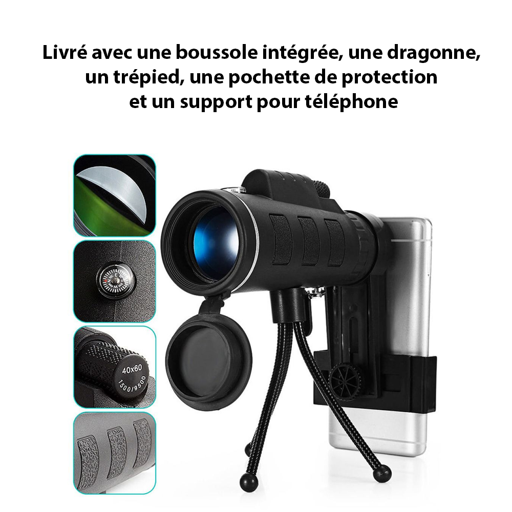 Télescope Monoculaire Premium 40x60 – Explorez le Monde avec Précision !