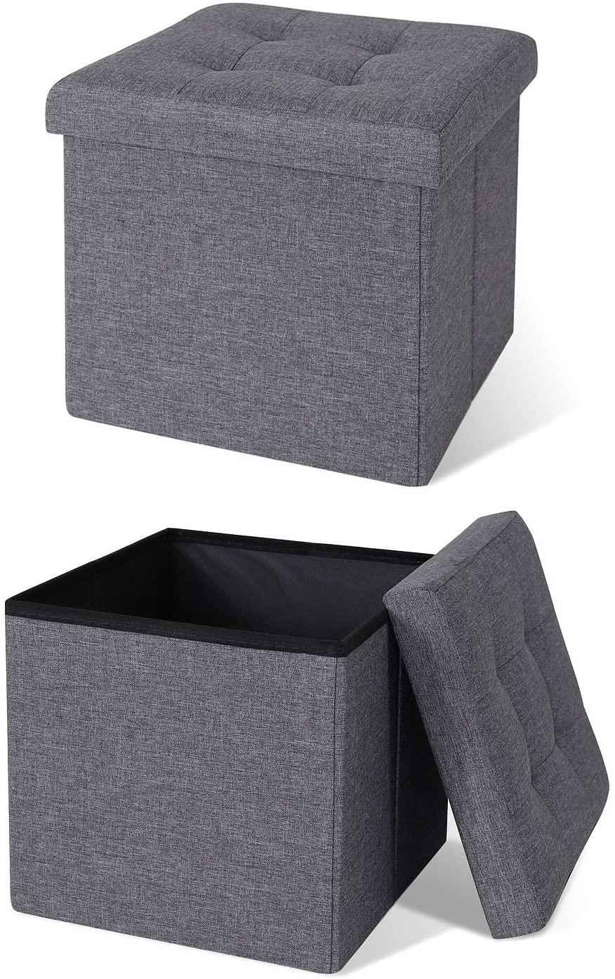 Pouf de rangement pliable en lin 38x38x38 cm - Élégance et confort !